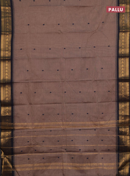 Chettinad cotton saree pastel brown and navy blue with thread woven buttas and zari woven border