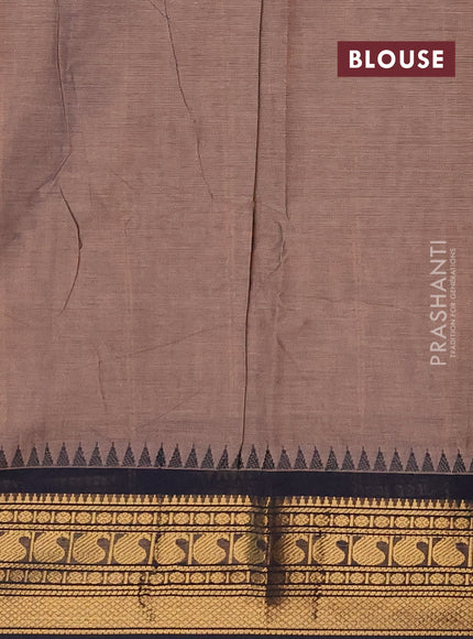 Chettinad cotton saree pastel brown and navy blue with thread woven buttas and zari woven border