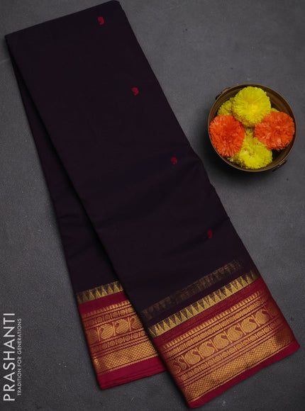 Chettinad cotton saree deep jamun and magenta pink with thread woven buttas and zari woven border