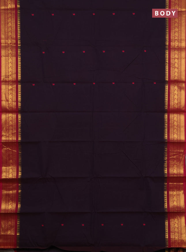 Chettinad cotton saree deep jamun and magenta pink with thread woven buttas and zari woven border