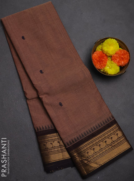 Chettinad cotton saree brown and coffee brown with thread woven buttas and zari woven border