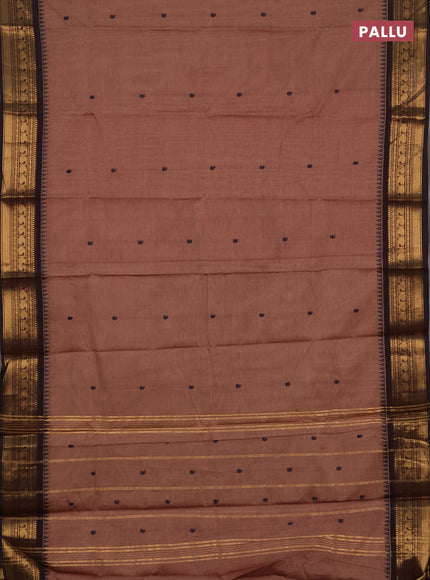 Chettinad cotton saree brown and coffee brown with thread woven buttas and zari woven border