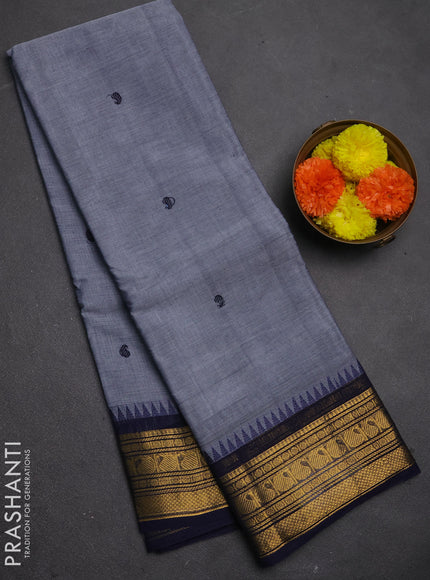 Chettinad cotton saree pastel blue and navy blue with thread woven buttas and zari woven border