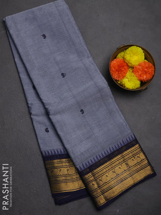 Chettinad cotton saree pastel blue and navy blue with thread woven buttas and zari woven border