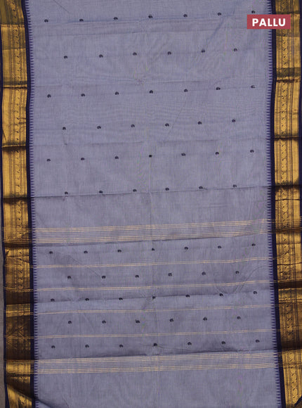 Chettinad cotton saree pastel blue and navy blue with thread woven buttas and zari woven border