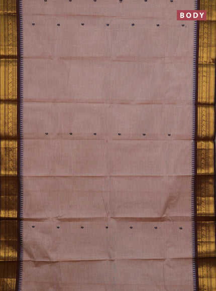 Chettinad cotton saree pastel brown and blue with thread woven buttas and zari woven border