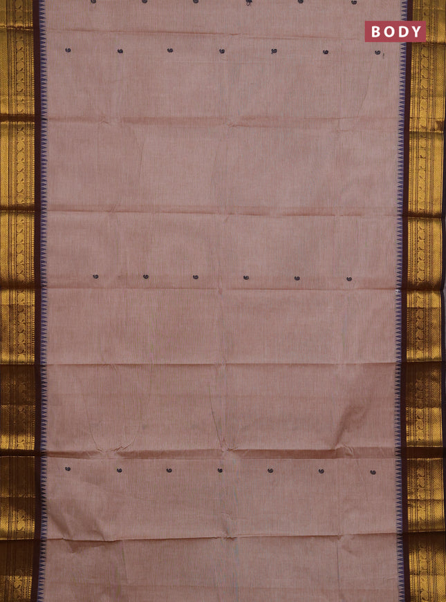 Chettinad cotton saree pastel brown and blue with thread woven buttas and zari woven border