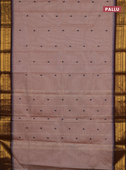 Chettinad cotton saree pastel brown and blue with thread woven buttas and zari woven border