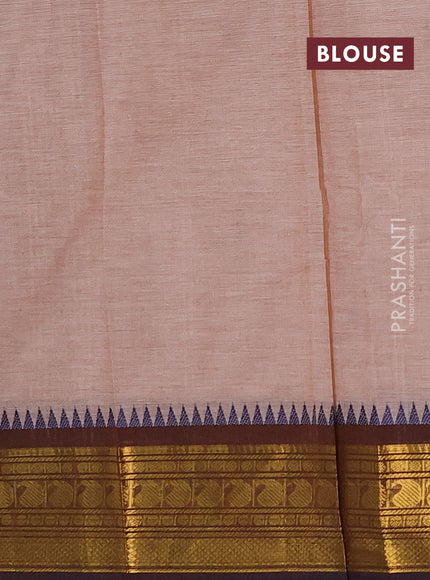Chettinad cotton saree pastel brown and blue with thread woven buttas and zari woven border