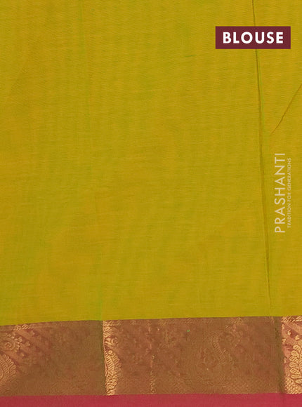Chettinad cotton saree mustard green and pink with thread woven buttas and zari woven border