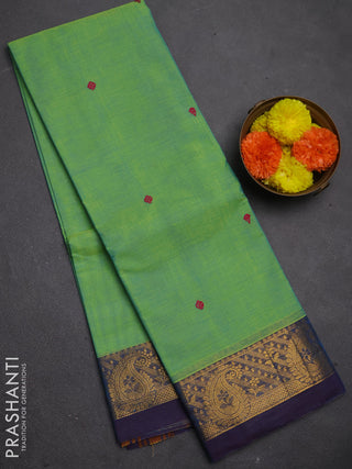 Chettinad cotton saree dual shade of teal green and blue with thread woven buttas and zari woven border