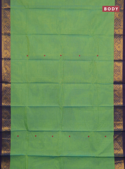 Chettinad cotton saree dual shade of teal green and blue with thread woven buttas and zari woven border