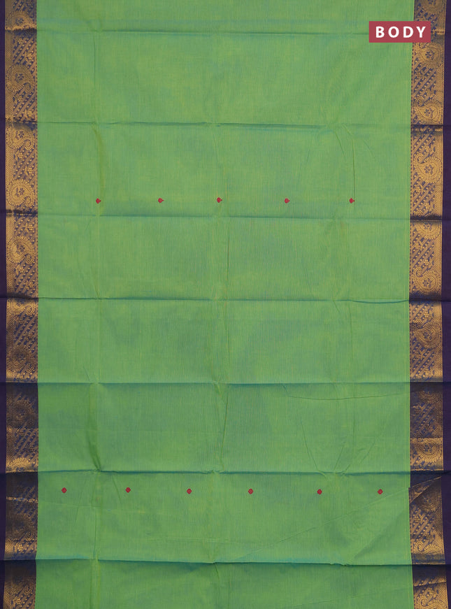 Chettinad cotton saree dual shade of teal green and blue with thread woven buttas and zari woven border