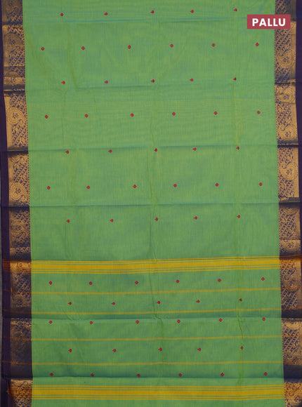Chettinad cotton saree dual shade of teal green and blue with thread woven buttas and zari woven border