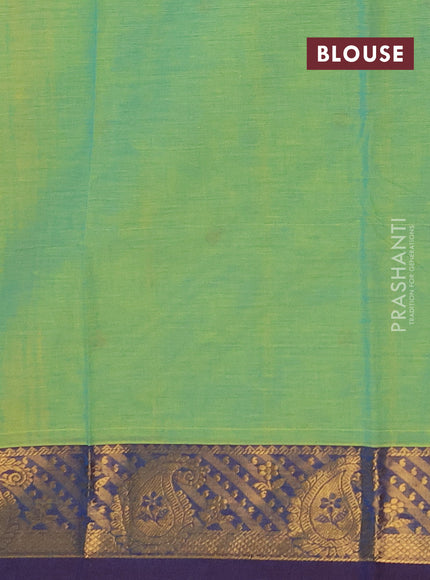 Chettinad cotton saree dual shade of teal green and blue with thread woven buttas and zari woven border