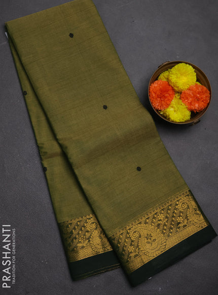 Chettinad cotton saree mehendi green and bottle green with thread woven buttas and zari woven border