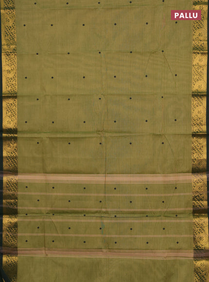 Chettinad cotton saree mehendi green and bottle green with thread woven buttas and zari woven border
