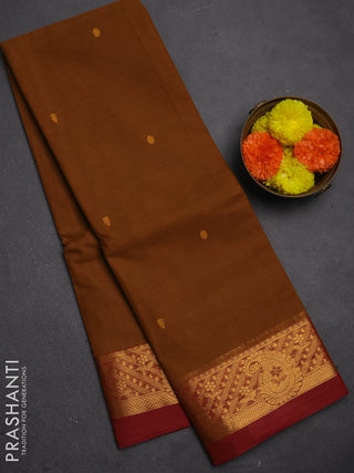 Chettinad cotton saree dark mustard and maroon with thread woven buttas and zari woven border