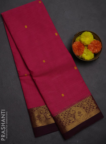 Chettinad cotton saree pink and dark pink with thread woven buttas and zari woven border