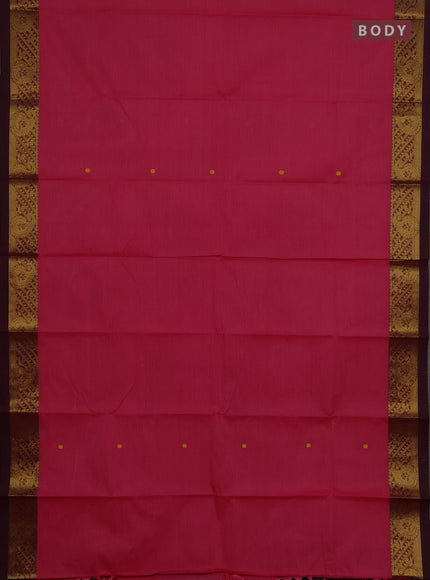 Chettinad cotton saree pink and dark pink with thread woven buttas and zari woven border