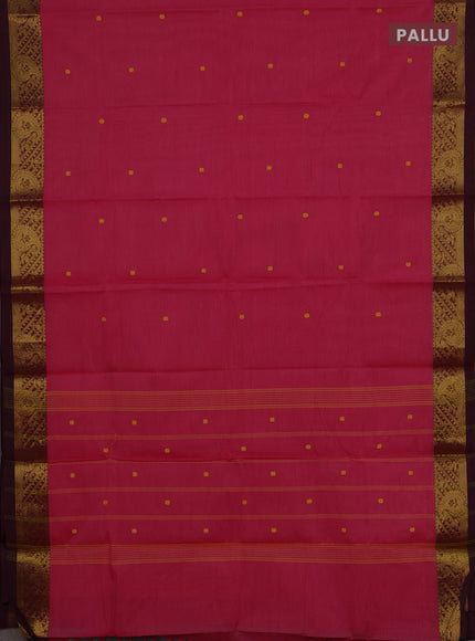 Chettinad cotton saree pink and dark pink with thread woven buttas and zari woven border