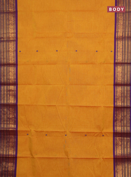 Chettinad cotton saree yellow and violet with thread woven buttas and zari woven border