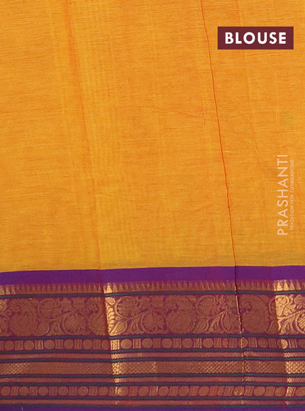 Chettinad cotton saree yellow and violet with thread woven buttas and zari woven border