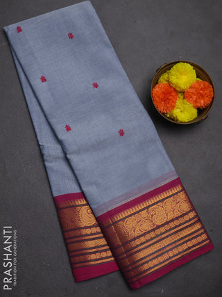 Chettinad cotton saree grey and pink with thread woven buttas and zari woven border