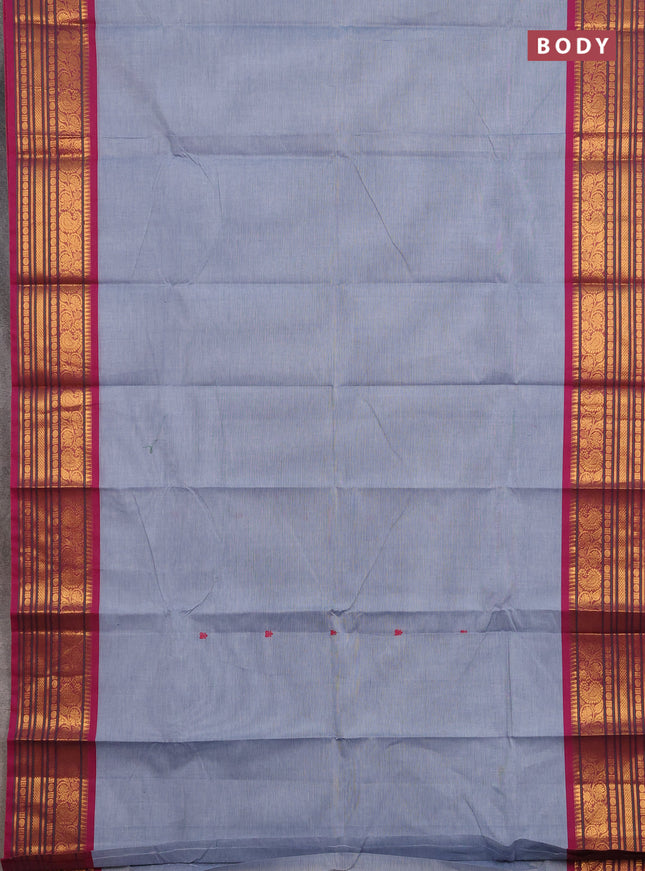 Chettinad cotton saree grey and pink with thread woven buttas and zari woven border