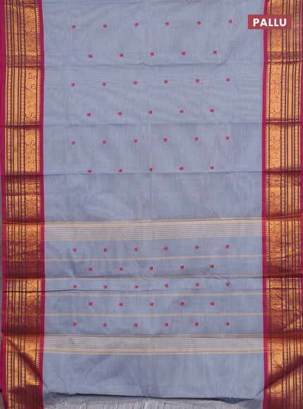Chettinad cotton saree grey and pink with thread woven buttas and zari woven border