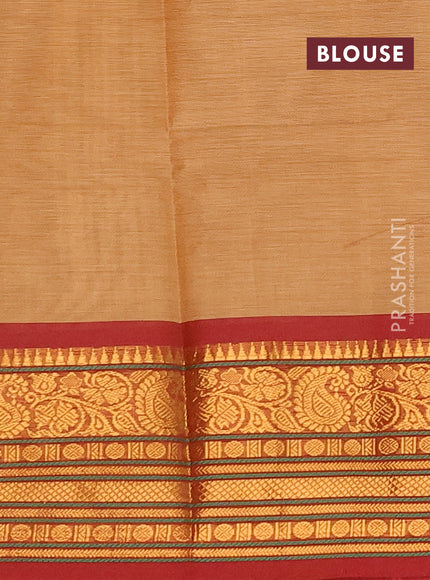 Chettinad cotton saree sandal and maroon with thread woven buttas and zari woven border