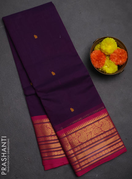 Chettinad cotton saree violet and pink with allover thread woven buttas and zari woven border