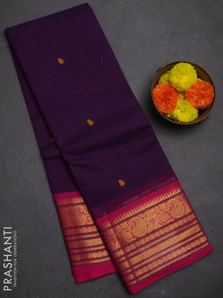 Chettinad cotton saree violet and pink with allover thread woven buttas and zari woven border