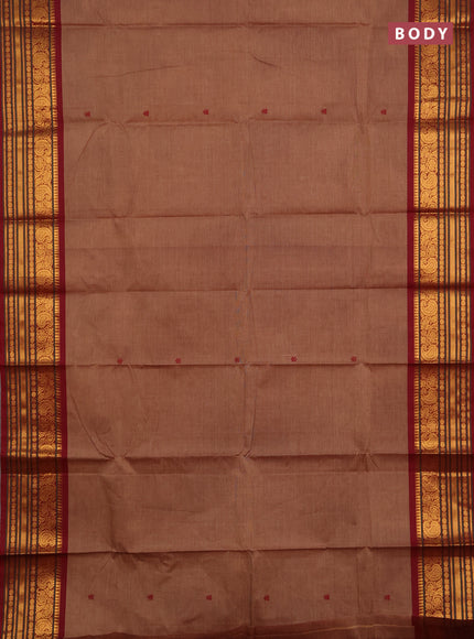 Chettinad cotton saree pastel brown and deep maroon with thread woven buttas and zari woven border