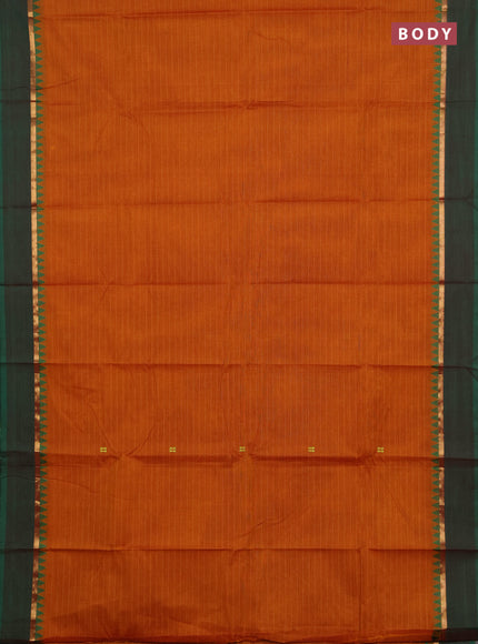 Chettinad cotton saree mustard yellow and green with allover stripe & thread woven buttas and zari woven simple border