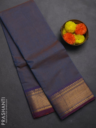 Chettinad cotton saree blue shade and maroon with plain body and zari woven border