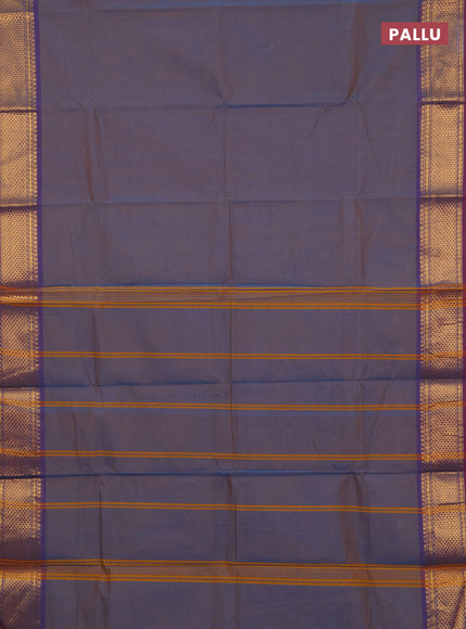 Chettinad cotton saree blue shade and maroon with plain body and zari woven border