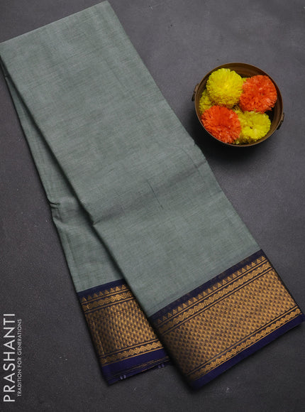 Chettinad cotton saree pastel green and blue with plain body and zari woven border