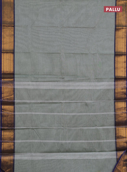 Chettinad cotton saree pastel green and blue with plain body and zari woven border