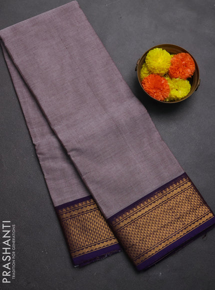 Chettinad cotton saree pastel brown and violet with plain body and zari woven border
