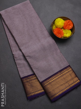 Chettinad cotton saree pastel brown and violet with plain body and zari woven border