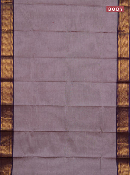 Chettinad cotton saree pastel brown and violet with plain body and zari woven border