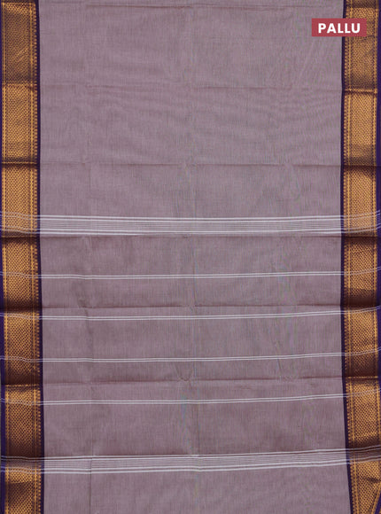 Chettinad cotton saree pastel brown and violet with plain body and zari woven border