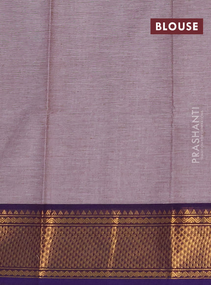 Chettinad cotton saree pastel brown and violet with plain body and zari woven border