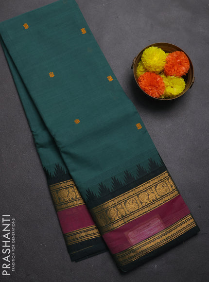 Chettinad cotton saree green and bottle green with thread woven buttas and rettapet zari woven border