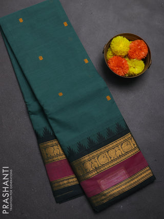Chettinad cotton saree green and bottle green with thread woven buttas and rettapet zari woven border