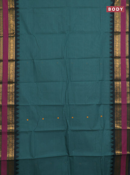 Chettinad cotton saree green and bottle green with thread woven buttas and rettapet zari woven border