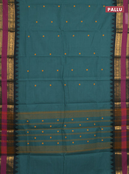 Chettinad cotton saree green and bottle green with thread woven buttas and rettapet zari woven border
