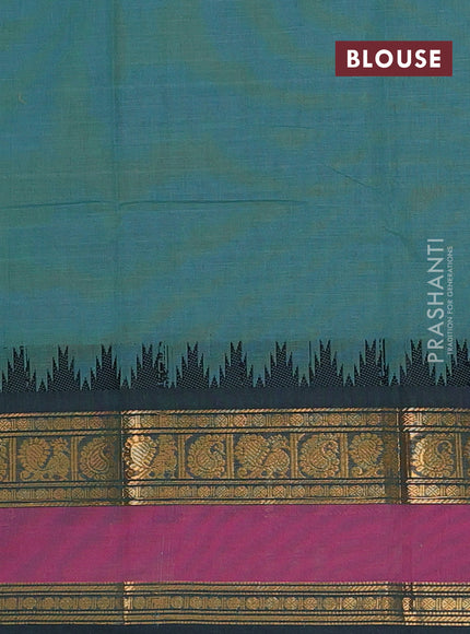 Chettinad cotton saree green and bottle green with thread woven buttas and rettapet zari woven border