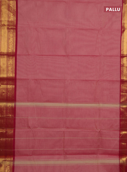 Chettinad cotton saree pink and dark pink with plain body and zari woven border